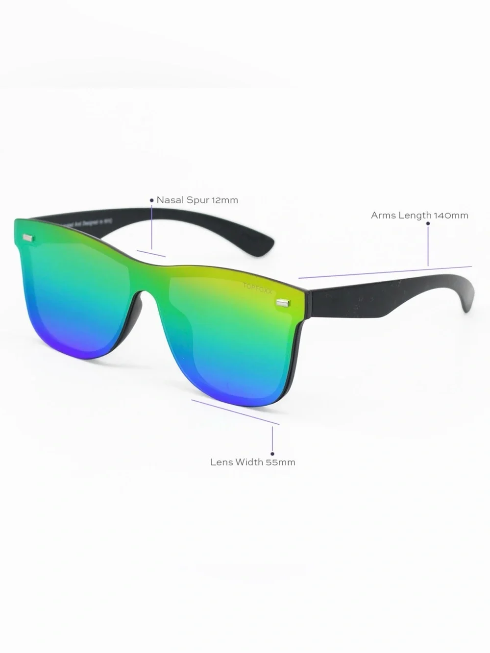 TOPFOXX SUSTAINABLE FUTURE MULTICOLOR WAYFARER RAINBOW SHIELD SUNGLASSES W/ CASE